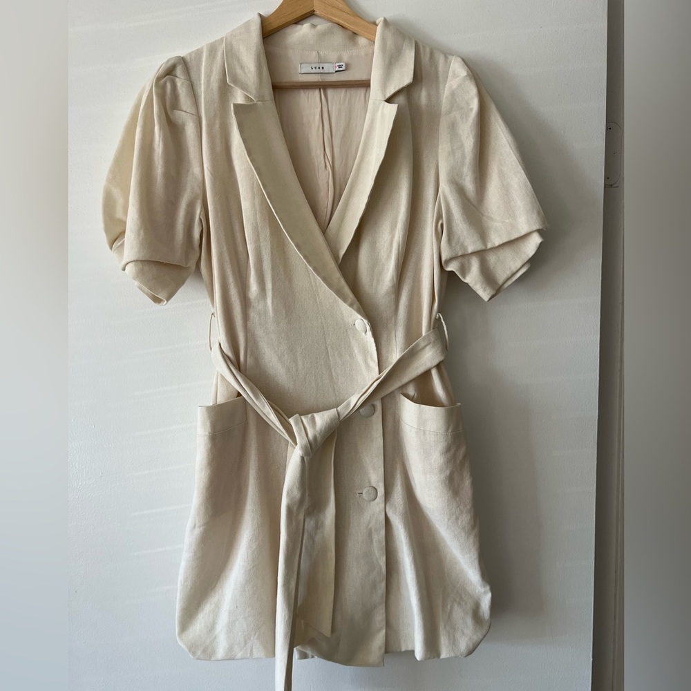Lush Blazer Mini Dress | Short Sleeved | Linen Cotton Blend | Covered Buttons